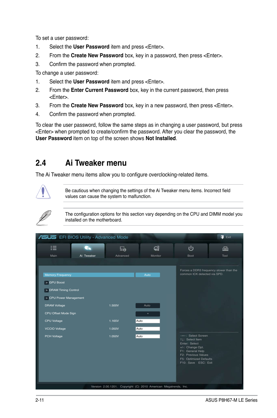 4 ai tweaker menu, Ai tweaker menu -11 | Asus P8H67-M LX User Manual | Page 40 / 58