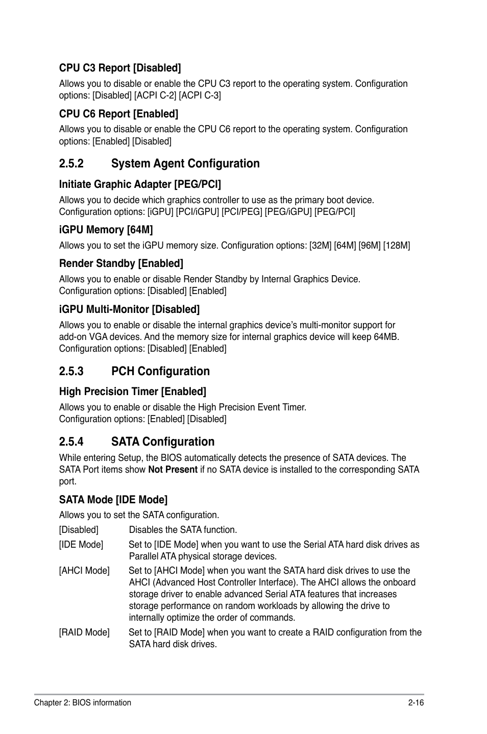 2 system agent configuration, 3 pch configuration, 4 sata configuration | System agent configuration -16, Pch configuration -16, Sata configuration -16 | Asus P8H67-M LX User Manual | Page 45 / 58