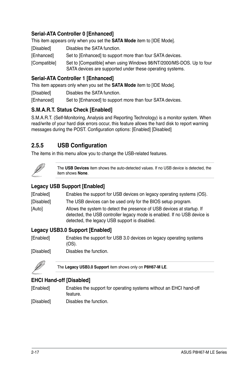 5 usb configuration, Usb configuration -17 | Asus P8H67-M LX User Manual | Page 46 / 58