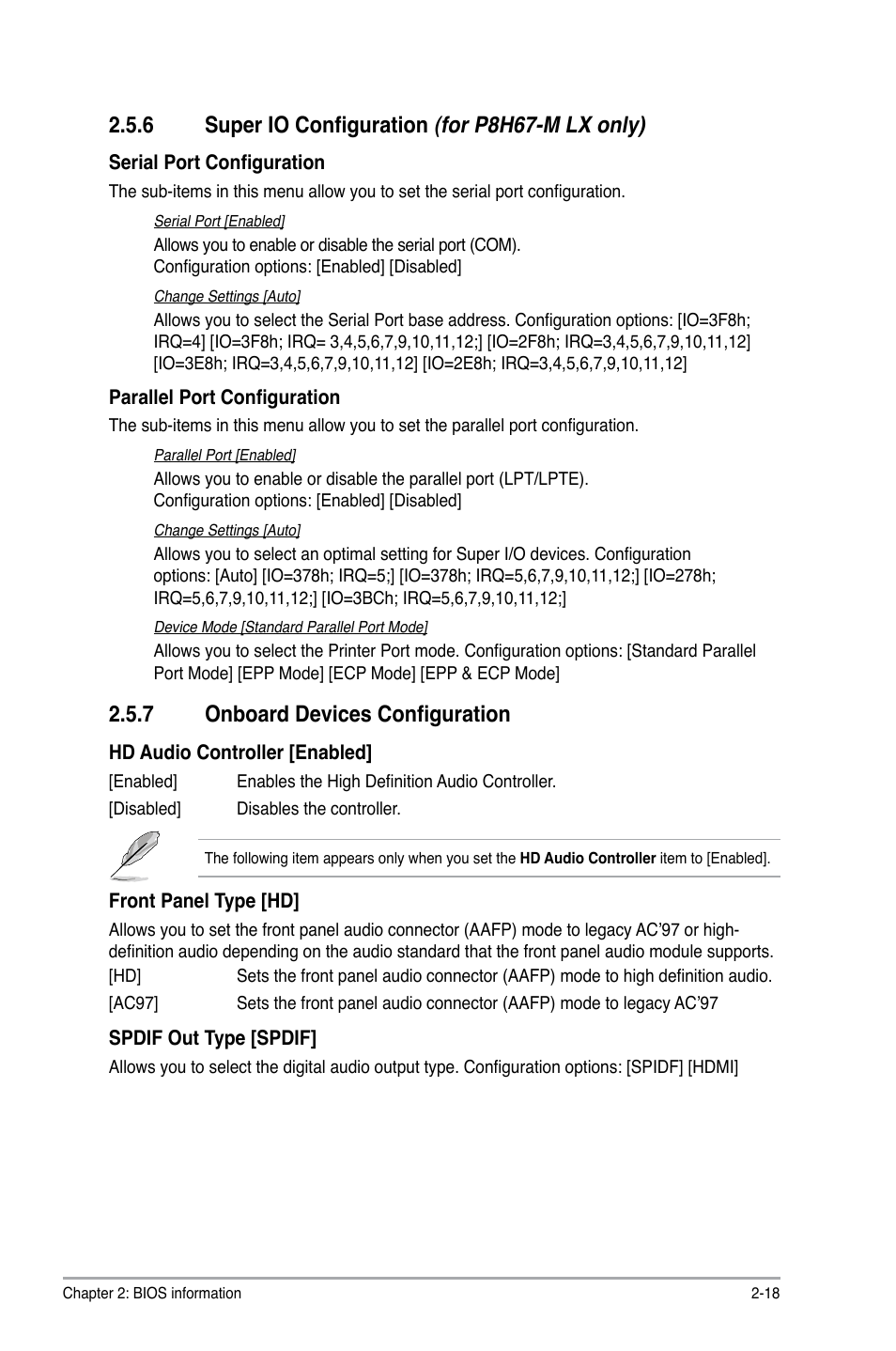 6 super io configuration (for p8h67-m lx only), 7 onboard devices configuration, Super io configuration | For p8h67-m lx only) -18, Onboard devices configuration -18 | Asus P8H67-M LX User Manual | Page 47 / 58