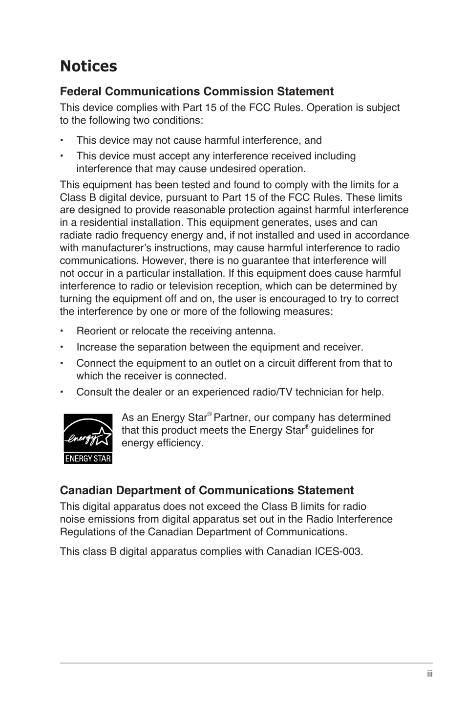 Notices | Asus VS197TE User Manual | Page 3 / 20