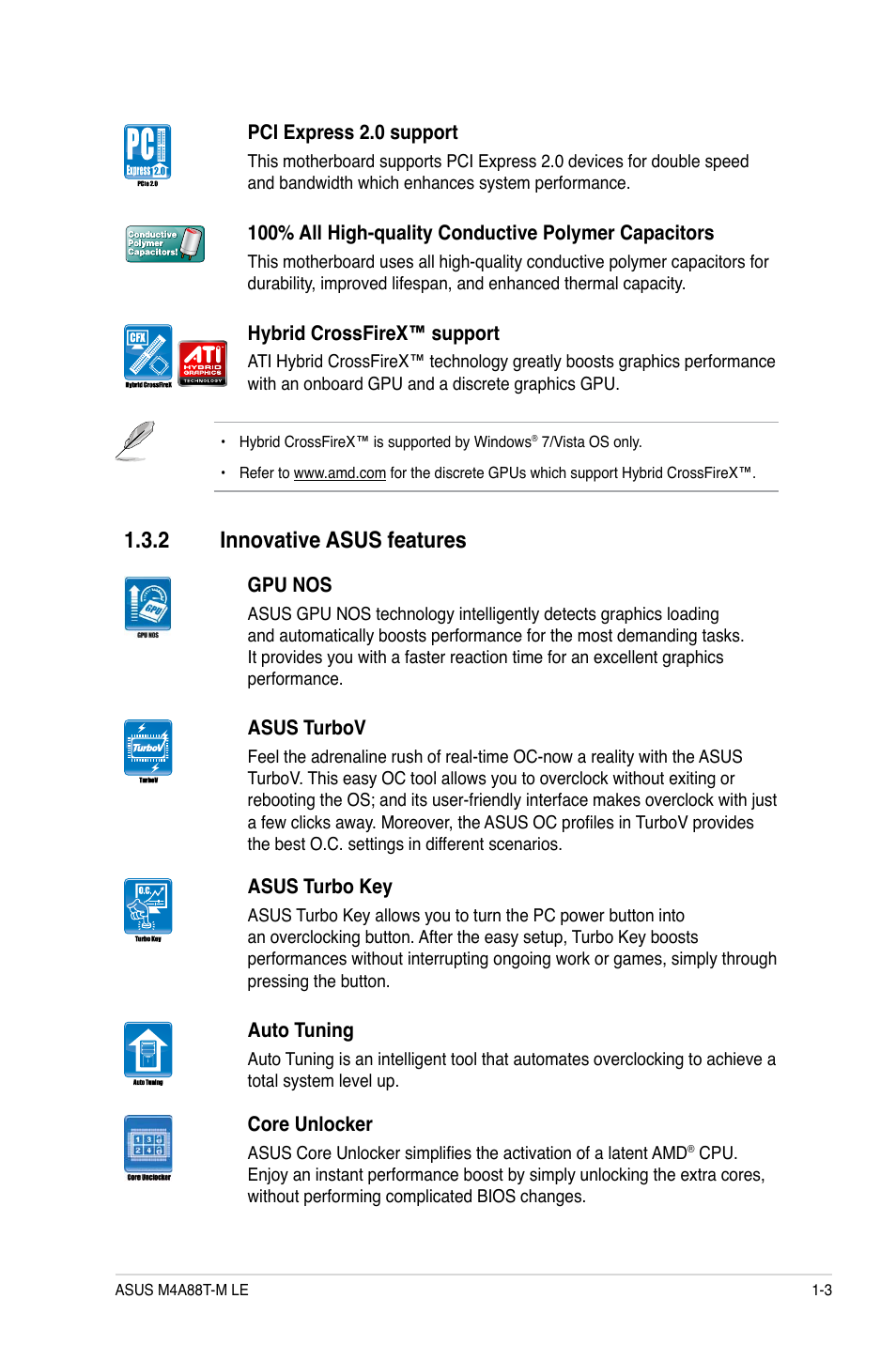 2 innovative asus features, Innovative asus features -3 | Asus M4A88T-M LE User Manual | Page 15 / 74