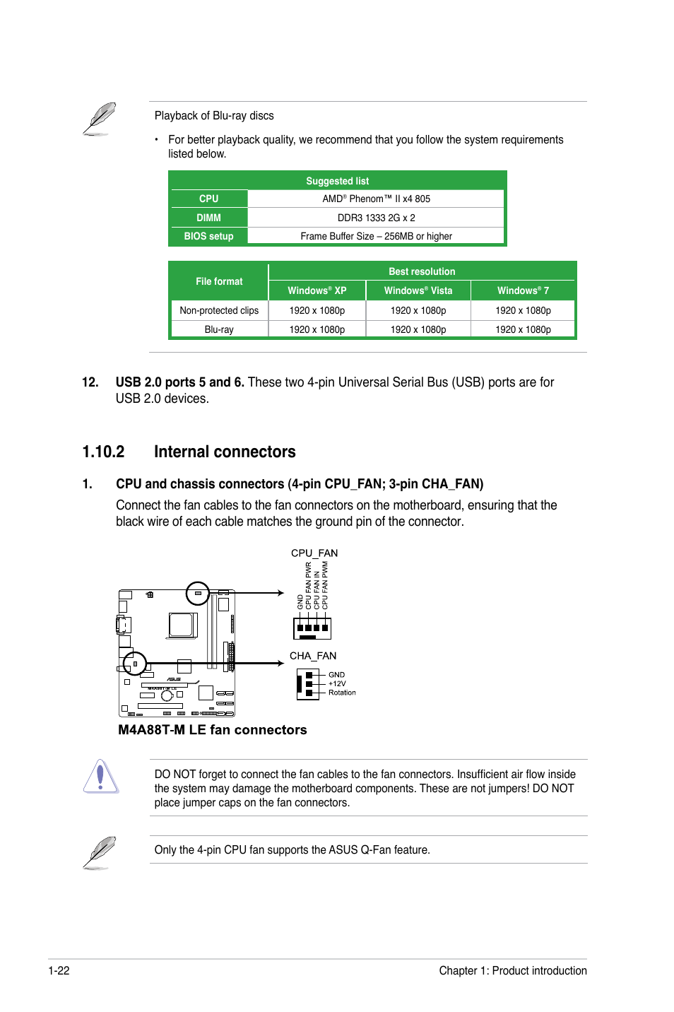 2 internal connectors, 2 internal connectors -22 | Asus M4A88T-M LE User Manual | Page 34 / 74