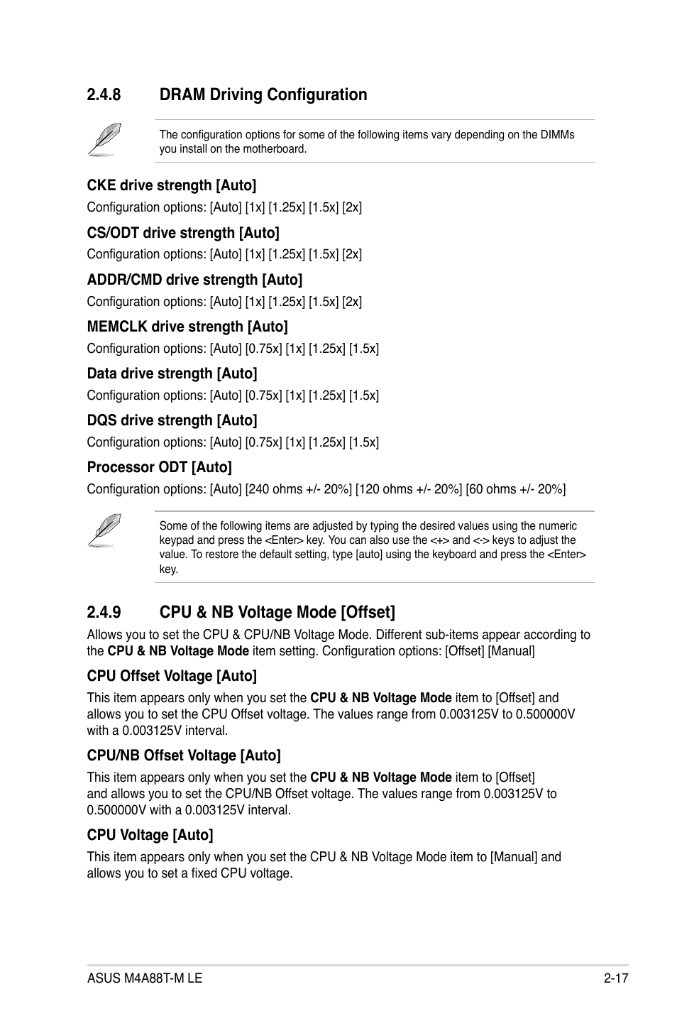 8 dram driving configuration, 9 cpu & nb voltage mode, Dram driving configuration -17 | Cpu & nb voltage mode -17, 9 cpu & nb voltage mode [offset | Asus M4A88T-M LE User Manual | Page 59 / 74