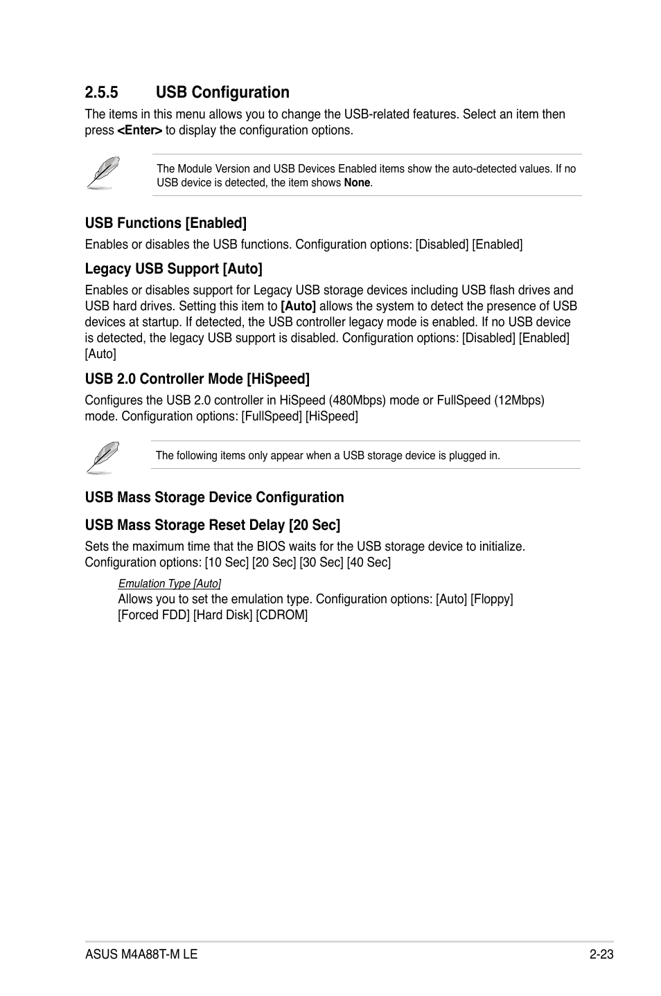 5 usb configuration, Usb configuration -23 | Asus M4A88T-M LE User Manual | Page 65 / 74