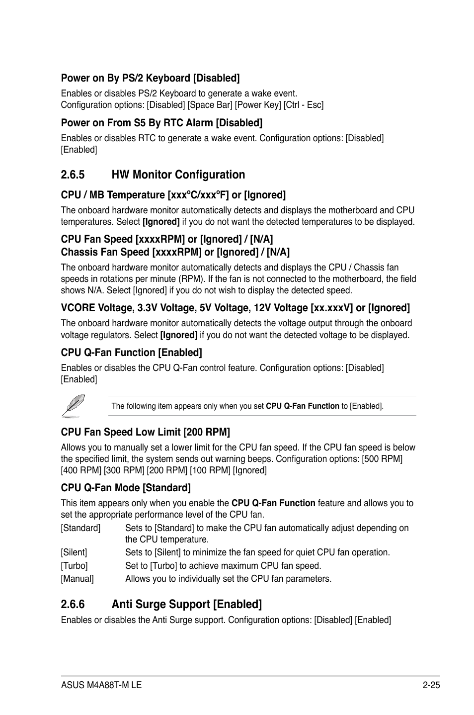 5 hw monitor configuration, 6 anti surge support, Hw monitor configuration -25 | Anti surge support -25, 6 anti surge support [enabled | Asus M4A88T-M LE User Manual | Page 67 / 74