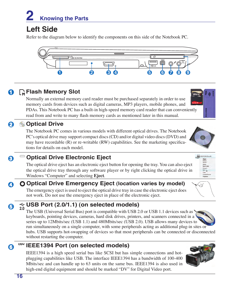 Left side | Asus F8SV User Manual | Page 16 / 89