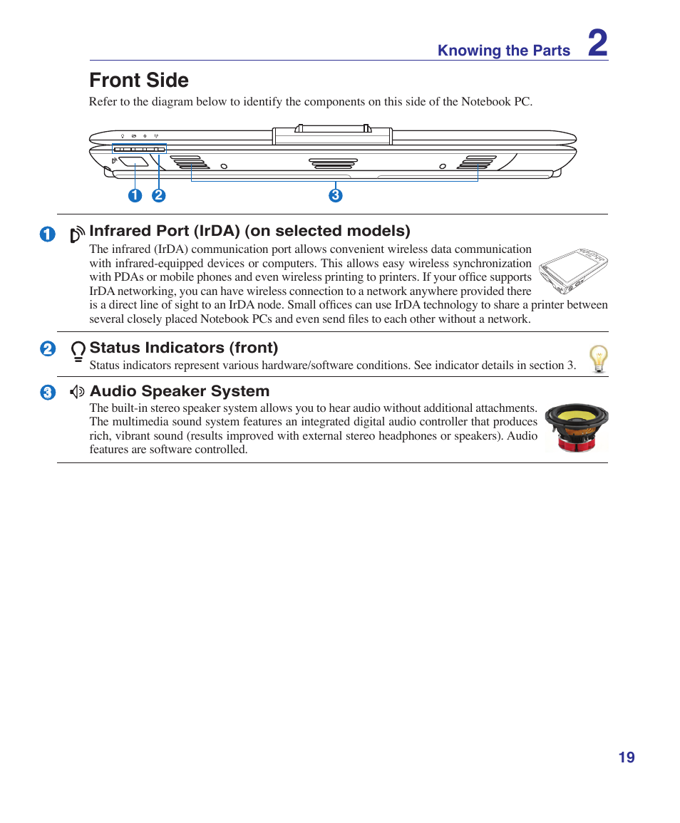 Front side | Asus F8SV User Manual | Page 19 / 89