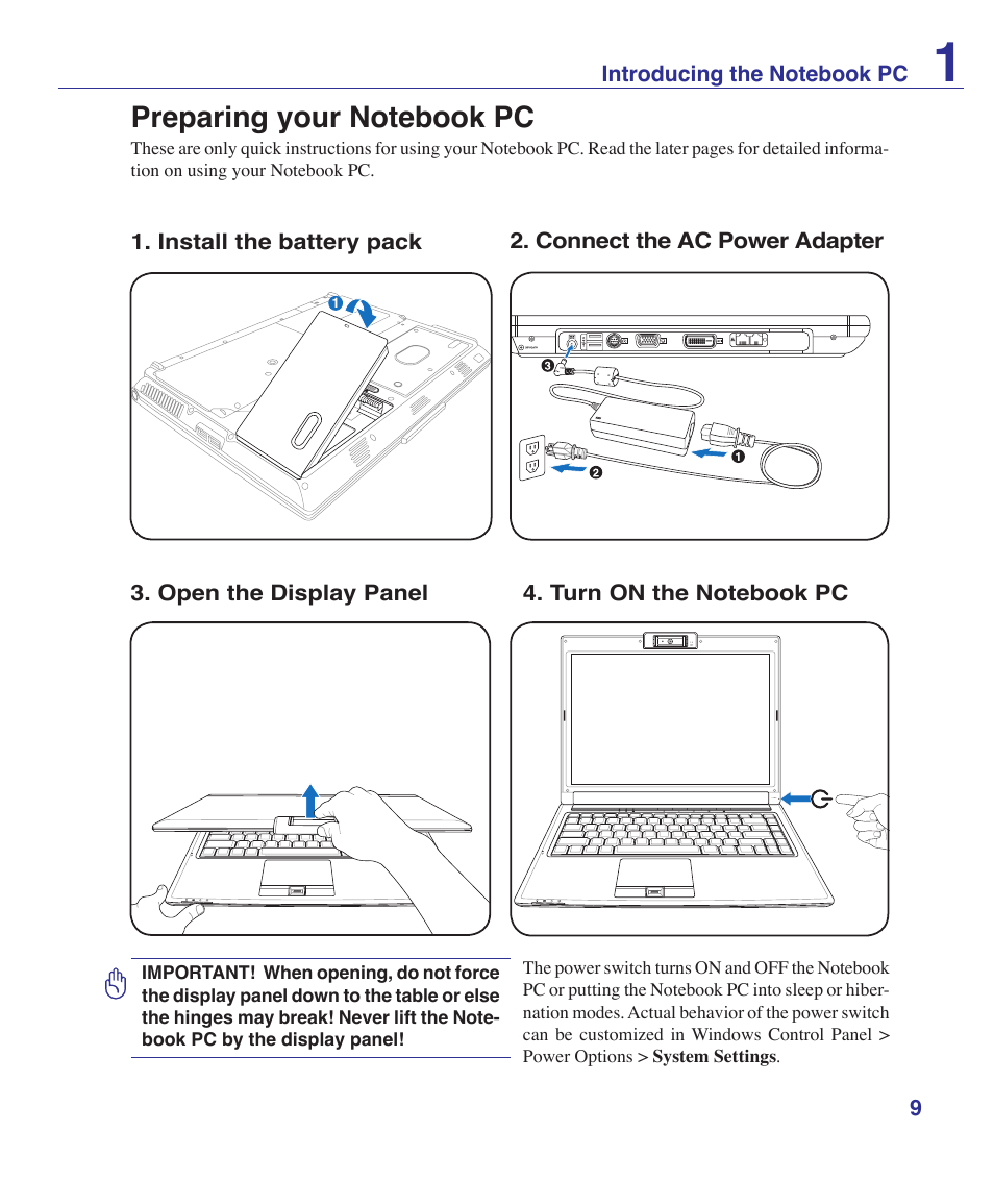 Preparing your notebook pc | Asus F8SV User Manual | Page 9 / 89