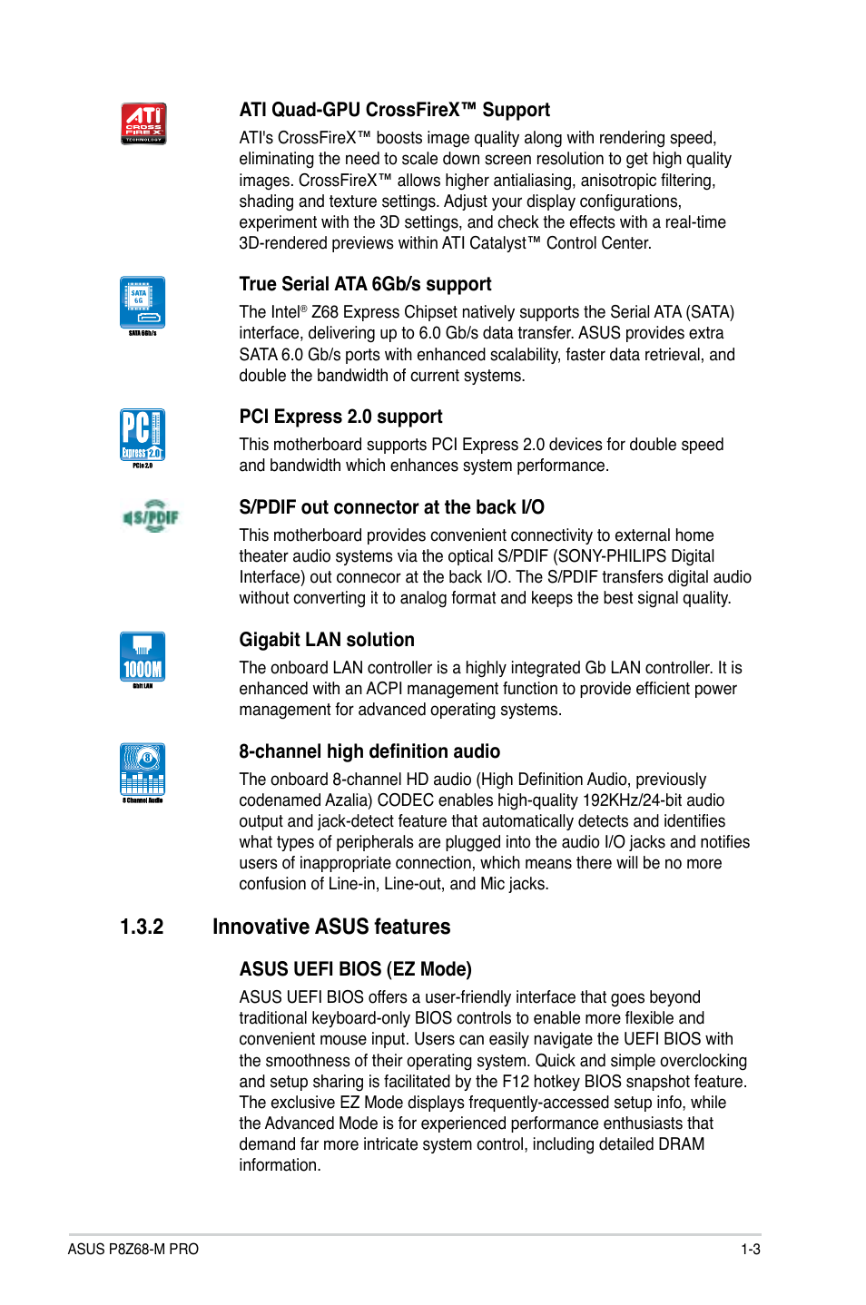 2 innovative asus features, Innovative asus features -3 | Asus P8Z68-M PRO User Manual | Page 15 / 82