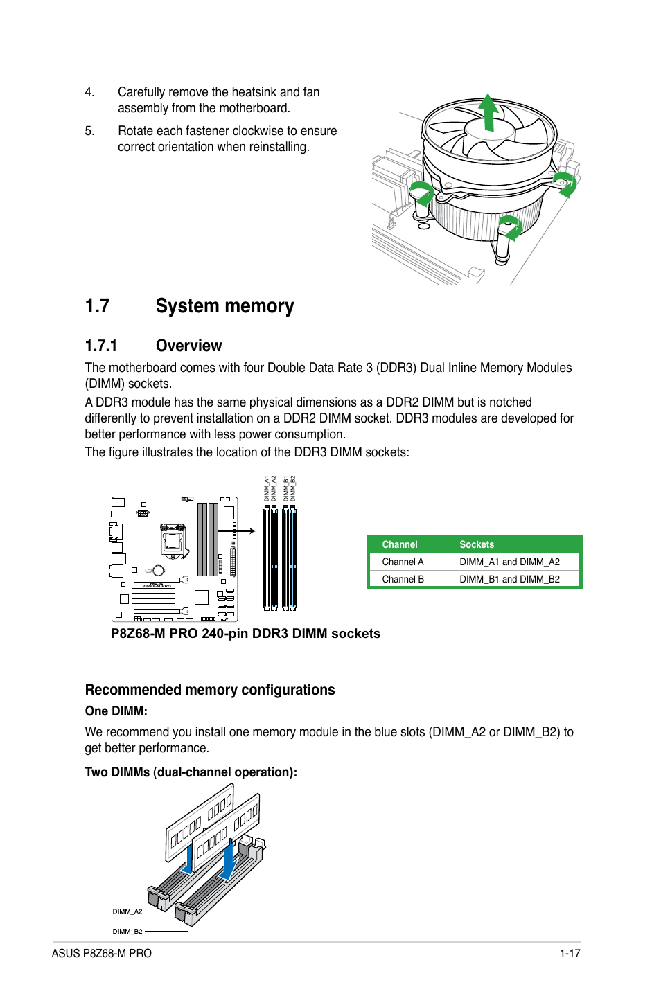 7 system memory, 1 overview, System memory -17 1.7.1 | Overview -17 | Asus P8Z68-M PRO User Manual | Page 29 / 82