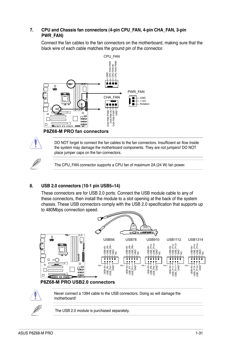 P8z68-m pro fan connectors | Asus P8Z68-M PRO User Manual | Page 43 / 82