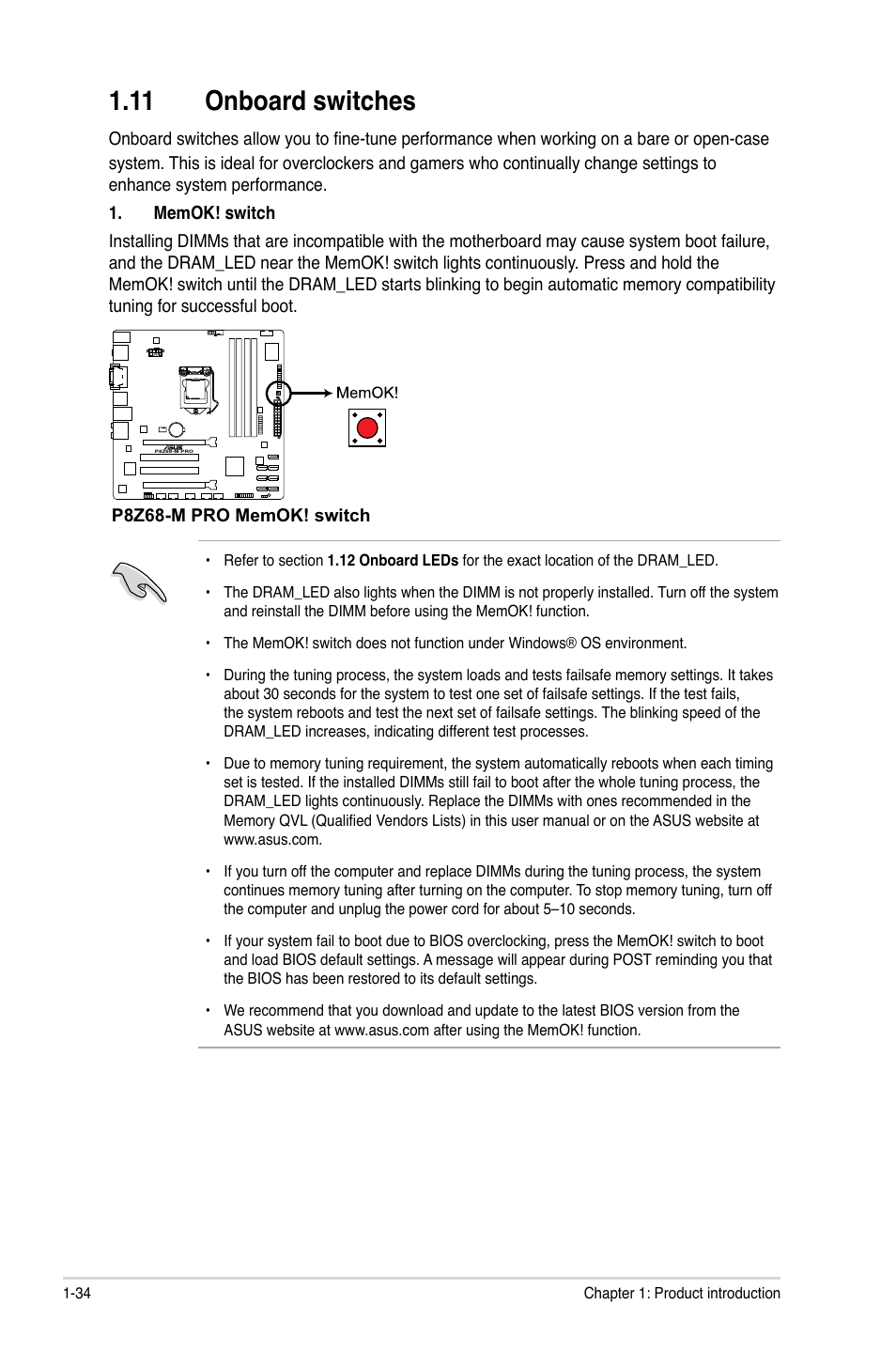 11 onboard switches, 11 onboard switches -34 | Asus P8Z68-M PRO User Manual | Page 46 / 82