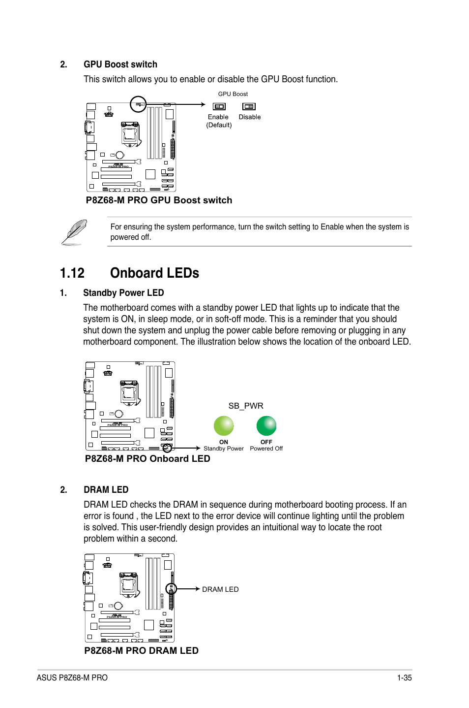 12 onboard leds, 12 onboard leds -35 | Asus P8Z68-M PRO User Manual | Page 47 / 82