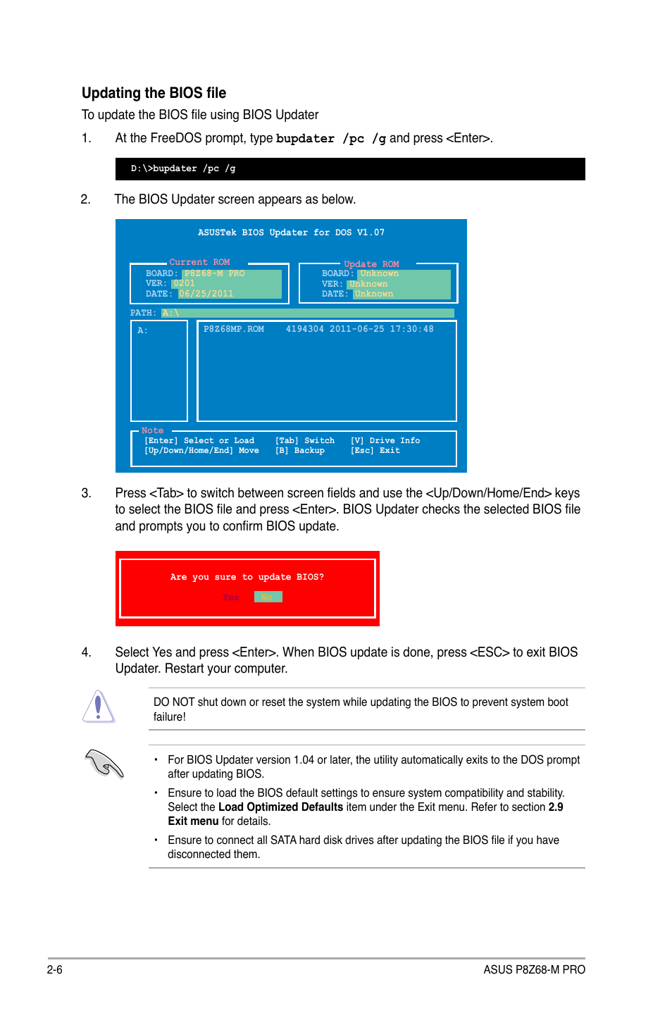 Updating the bios file | Asus P8Z68-M PRO User Manual | Page 56 / 82