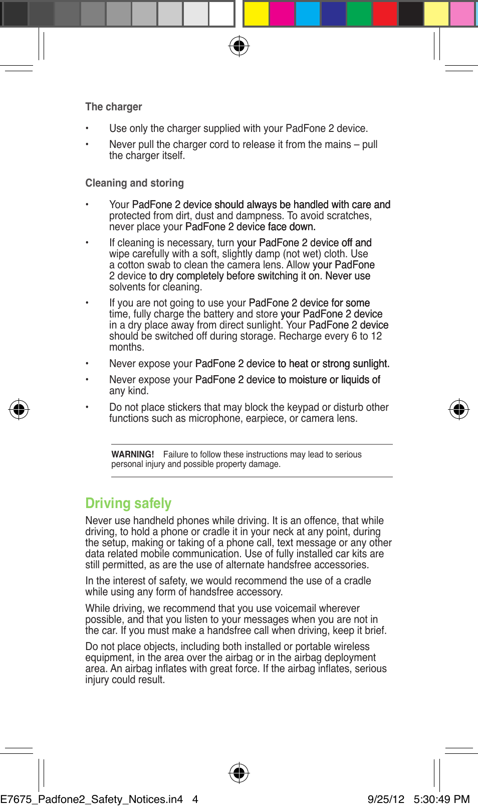 Driving safely | Asus PadFone 2 User Manual | Page 4 / 16