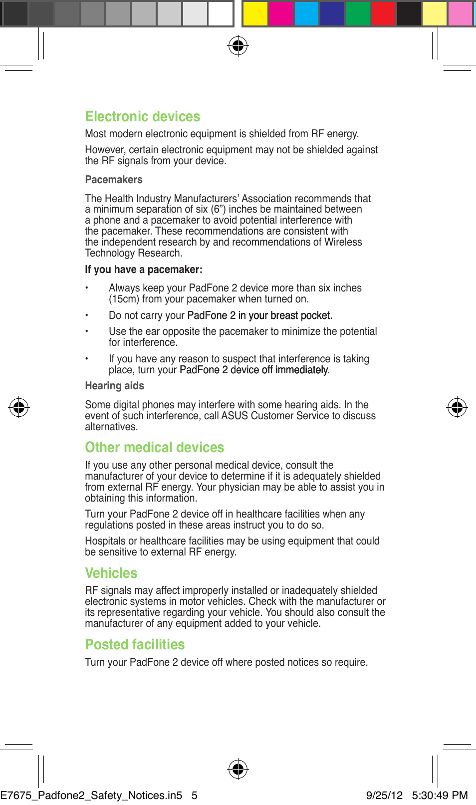 Electronic devices, Other medical devices, Vehicles | Posted facilities | Asus PadFone 2 User Manual | Page 5 / 16