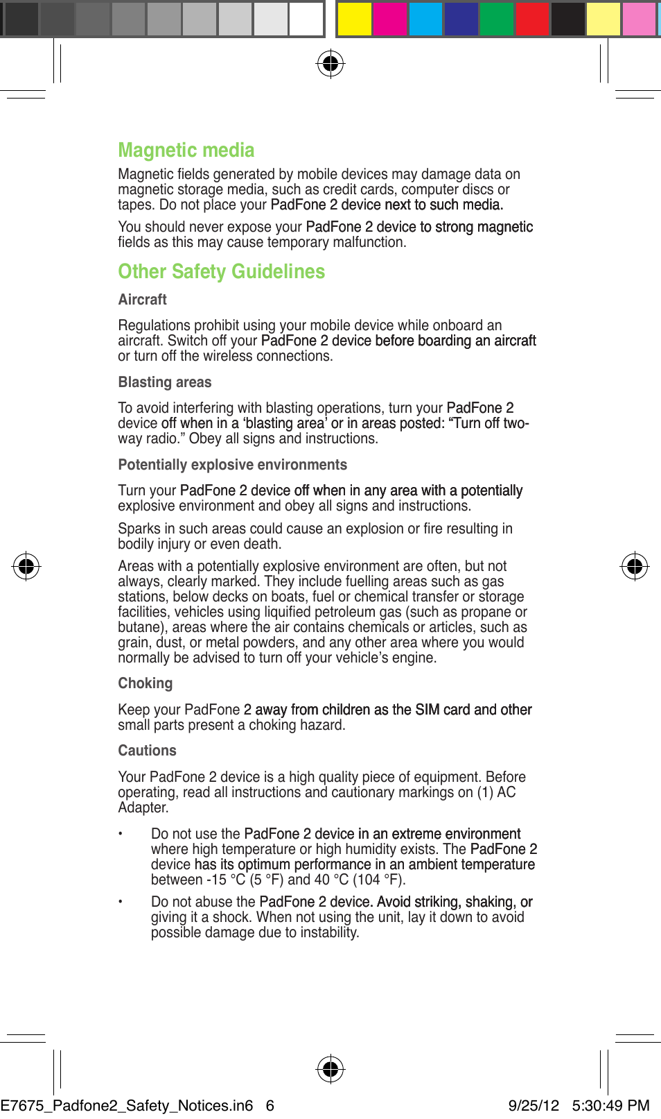 Magnetic media, Other safety guidelines | Asus PadFone 2 User Manual | Page 6 / 16