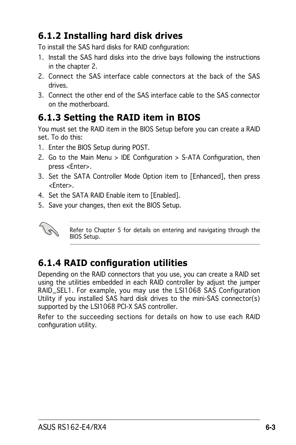 4 raid configuration utilities, 2 installing hard disk drives, 3 setting the raid item in bios | Asus RS162-E4/RX4 User Manual | Page 115 / 164