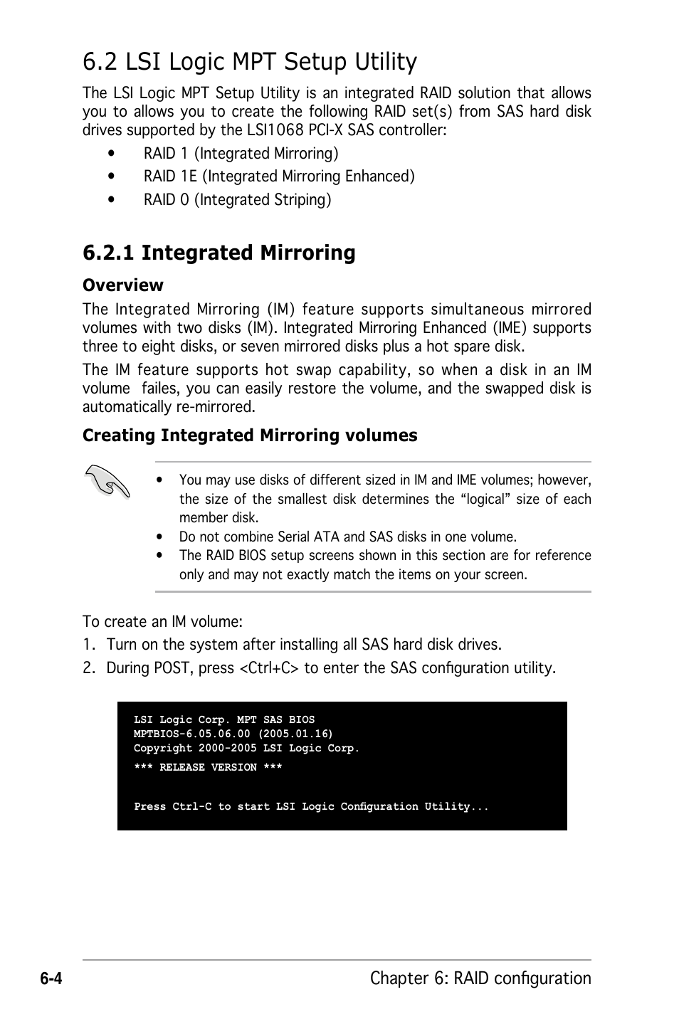 2 lsi logic mpt setup utility, 1 integrated mirroring | Asus RS162-E4/RX4 User Manual | Page 116 / 164