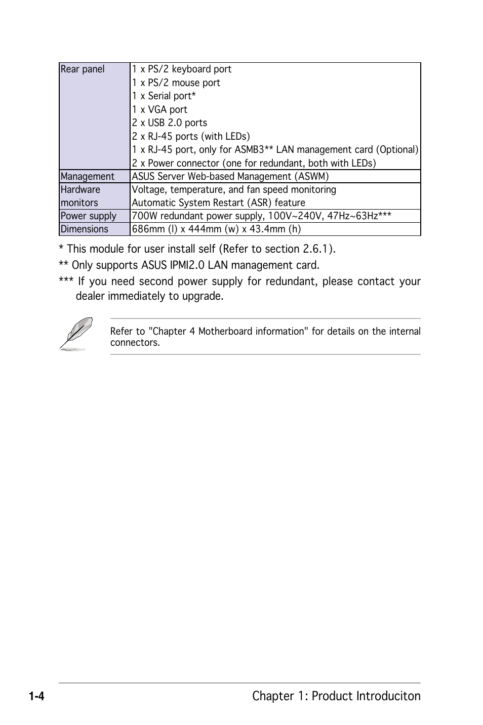 Chapter 1: product introduciton 1 | Asus RS162-E4/RX4 User Manual | Page 14 / 164