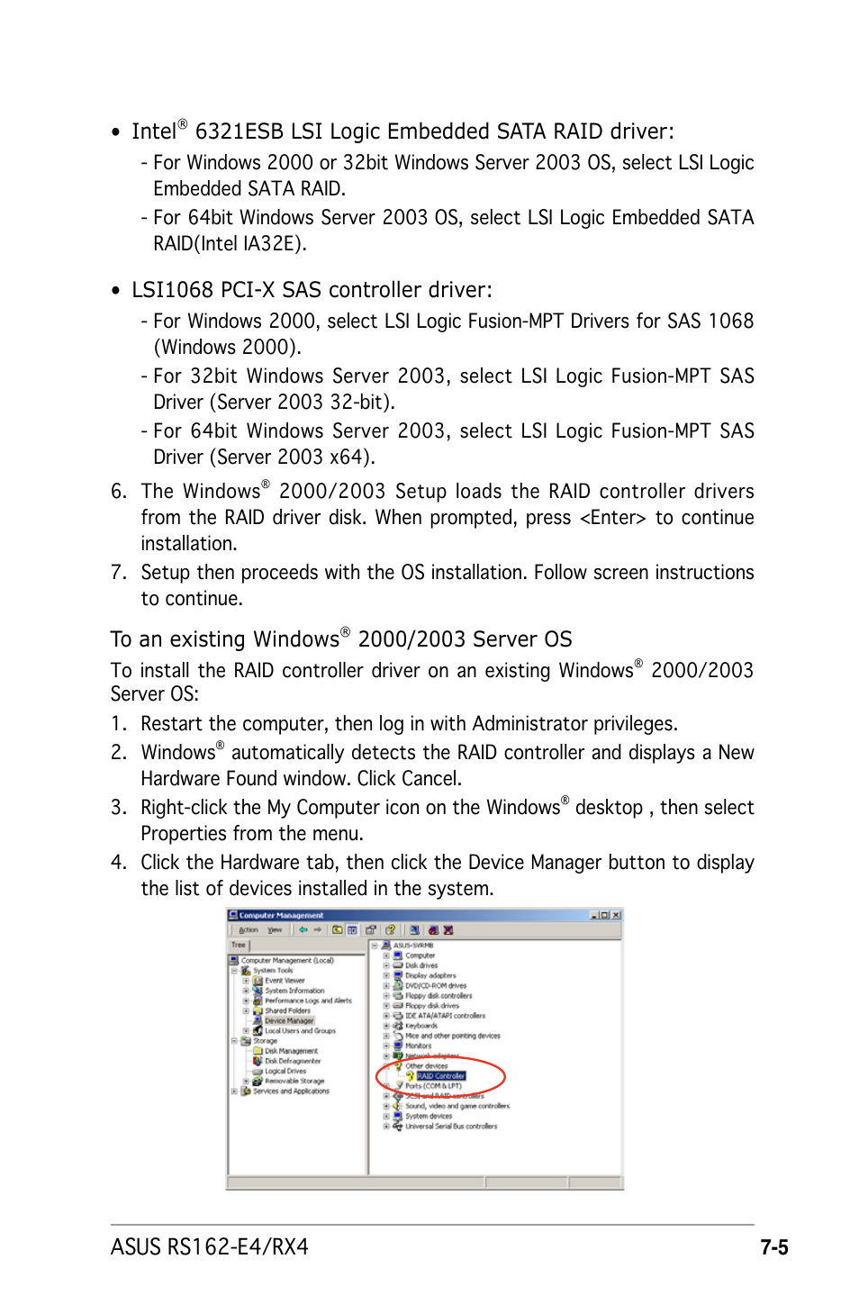 Lsi1068 pci-x sas controller driver, Intel, 6321esb lsi logic embedded sata raid driver | Asus RS162-E4/RX4 User Manual | Page 141 / 164