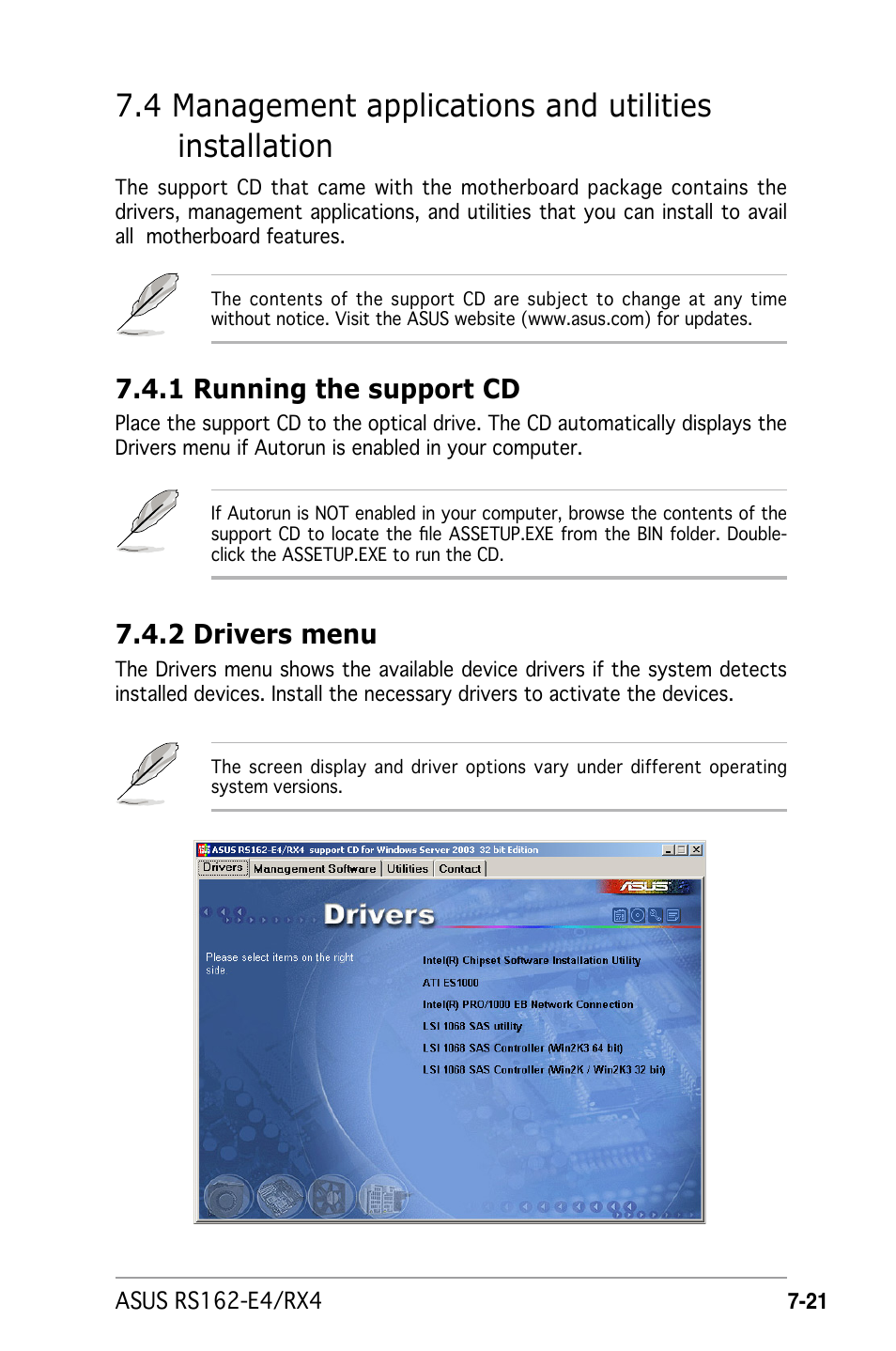 1 running the support cd, 2 drivers menu | Asus RS162-E4/RX4 User Manual | Page 157 / 164