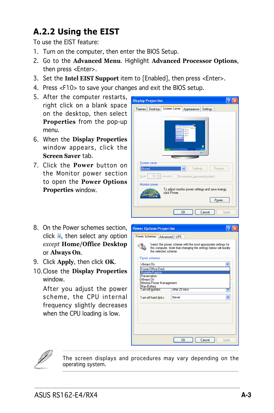 A.2.2 using the eist | Asus RS162-E4/RX4 User Manual | Page 161 / 164