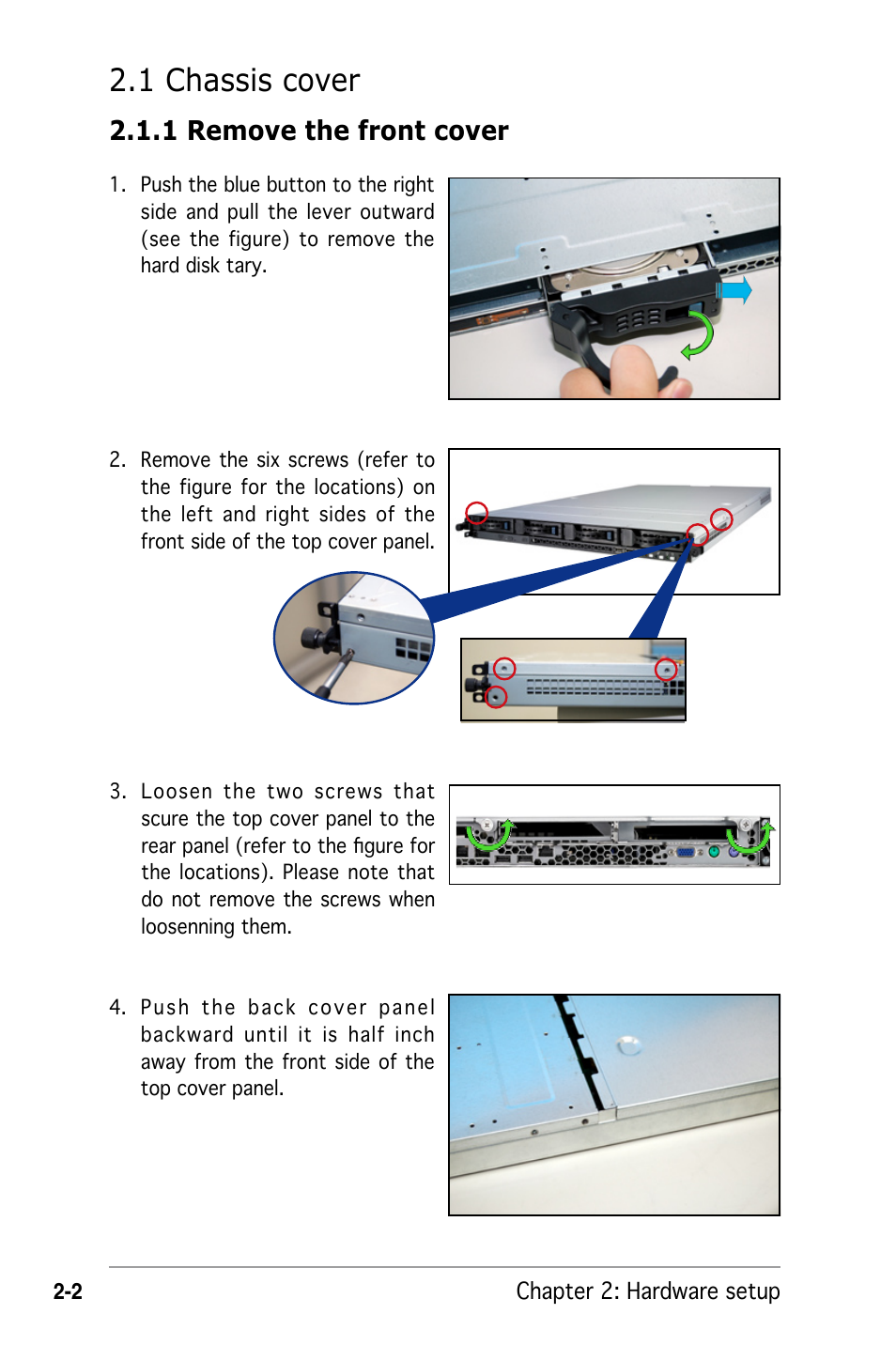1 chassis cover, 1 remove the front cover | Asus RS162-E4/RX4 User Manual | Page 20 / 164