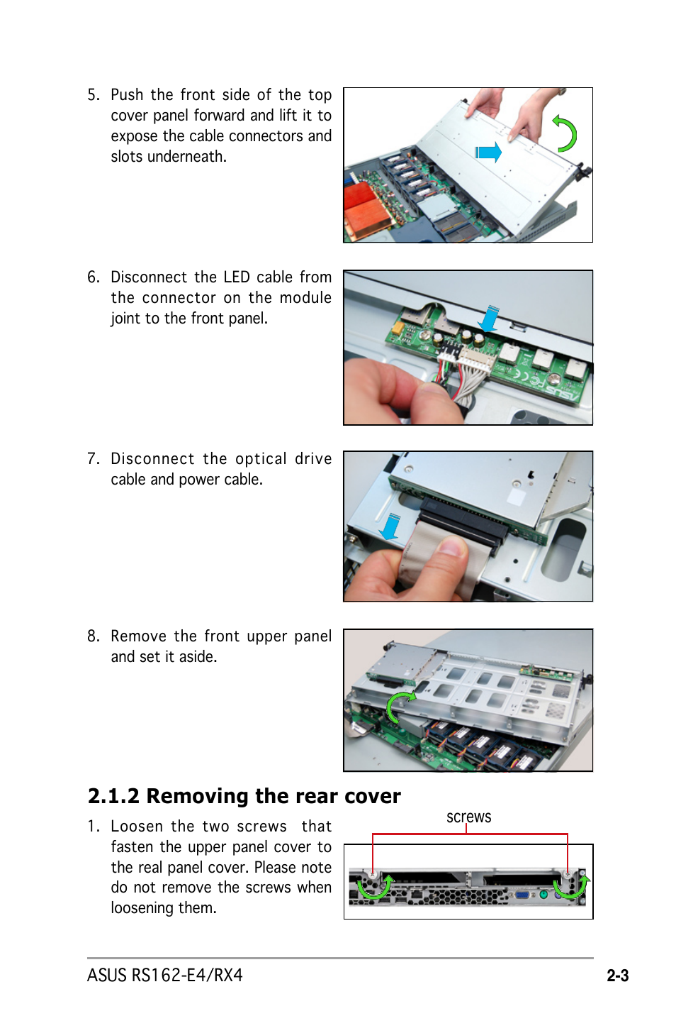 2 removing the rear cover | Asus RS162-E4/RX4 User Manual | Page 21 / 164