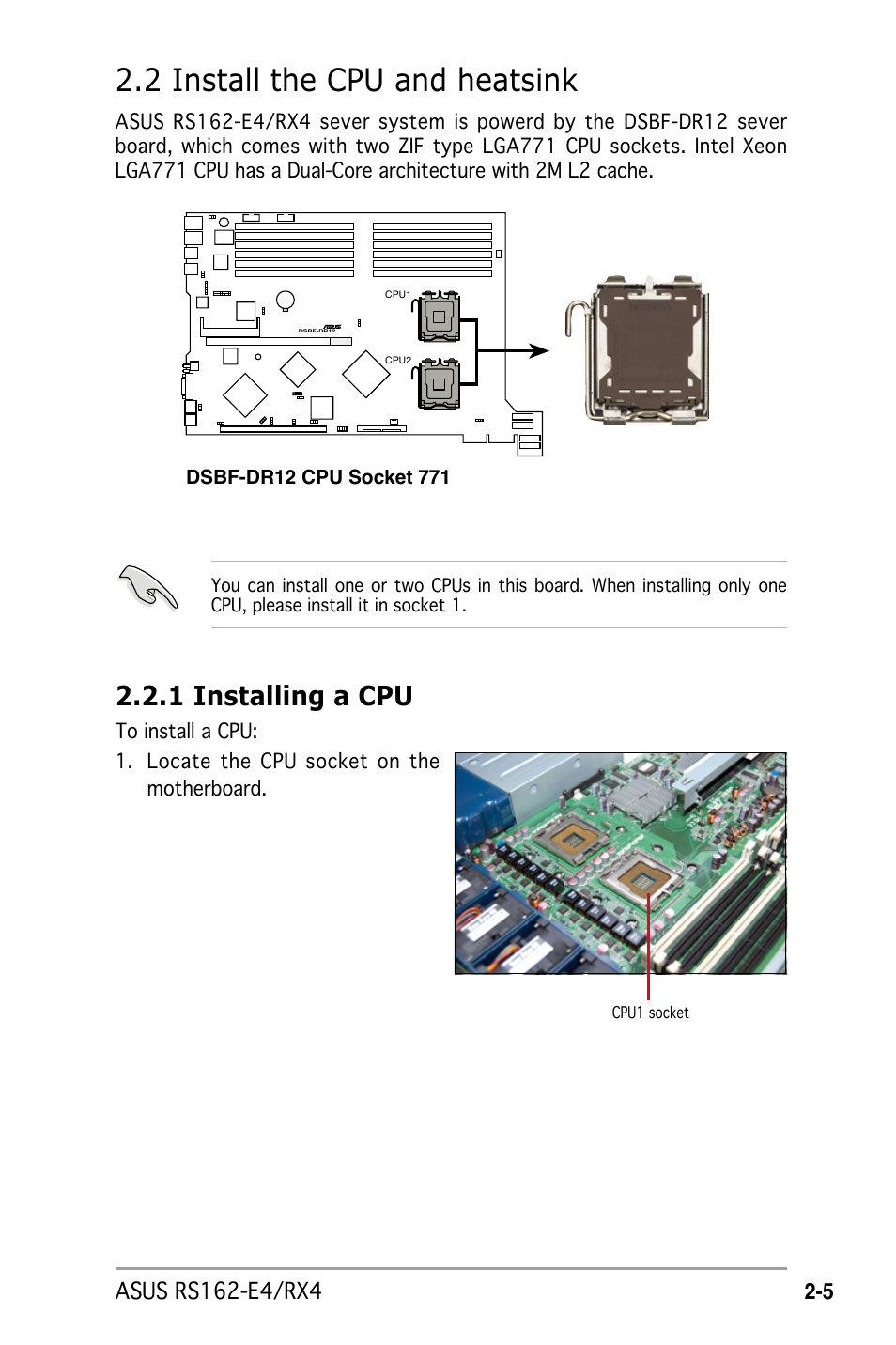 2 install the cpu and heatsink, 1 installing a cpu | Asus RS162-E4/RX4 User Manual | Page 23 / 164