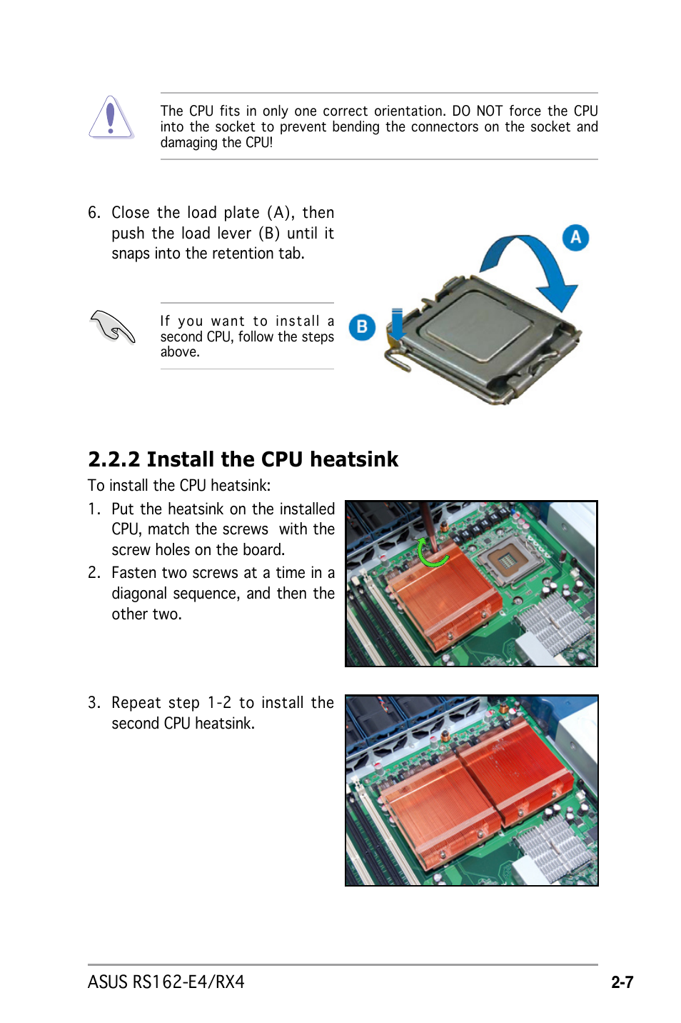 2 install the cpu heatsink | Asus RS162-E4/RX4 User Manual | Page 25 / 164