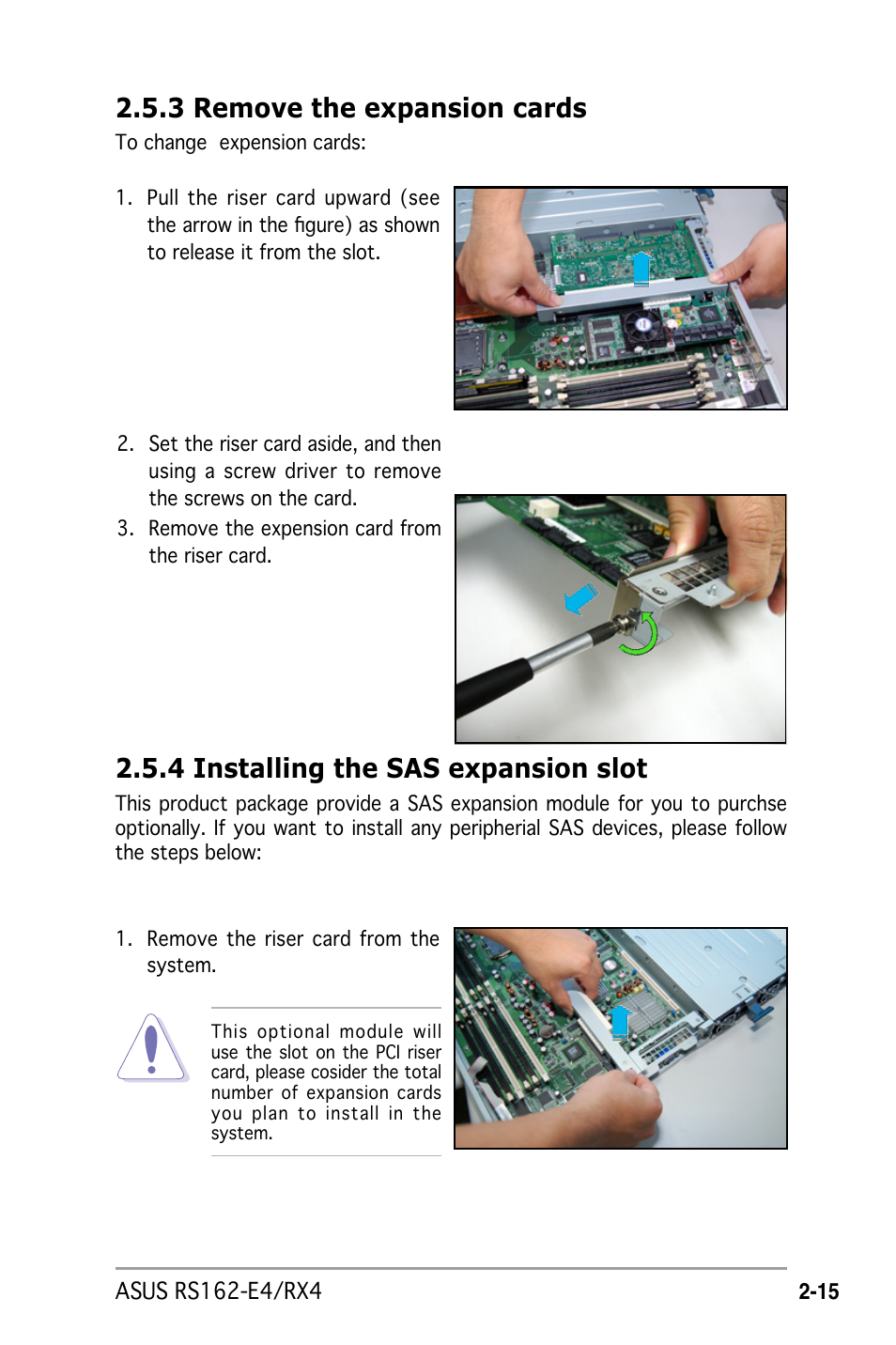 3 remove the expansion cards, 4 installing the sas expansion slot | Asus RS162-E4/RX4 User Manual | Page 33 / 164