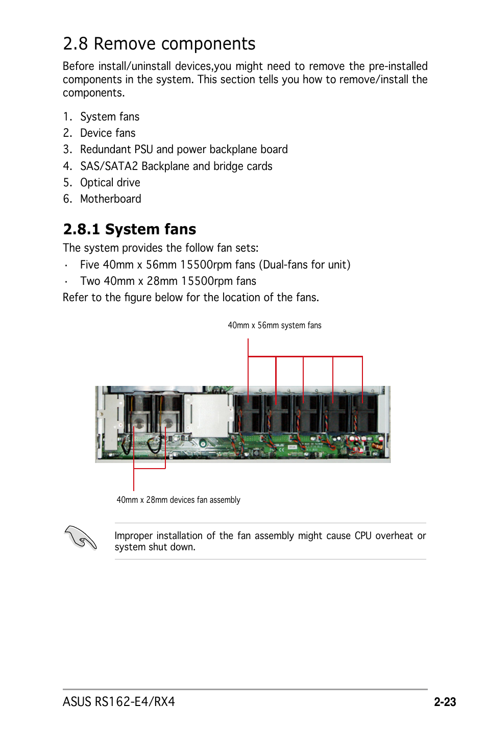 8 remove components, 1 system fans | Asus RS162-E4/RX4 User Manual | Page 41 / 164