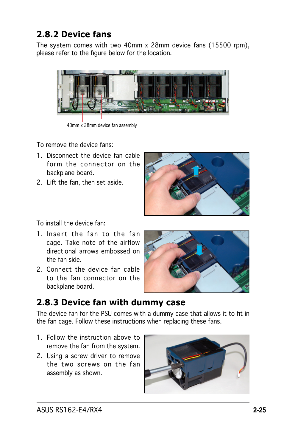 2 device fans, 3 device fan with dummy case | Asus RS162-E4/RX4 User Manual | Page 43 / 164