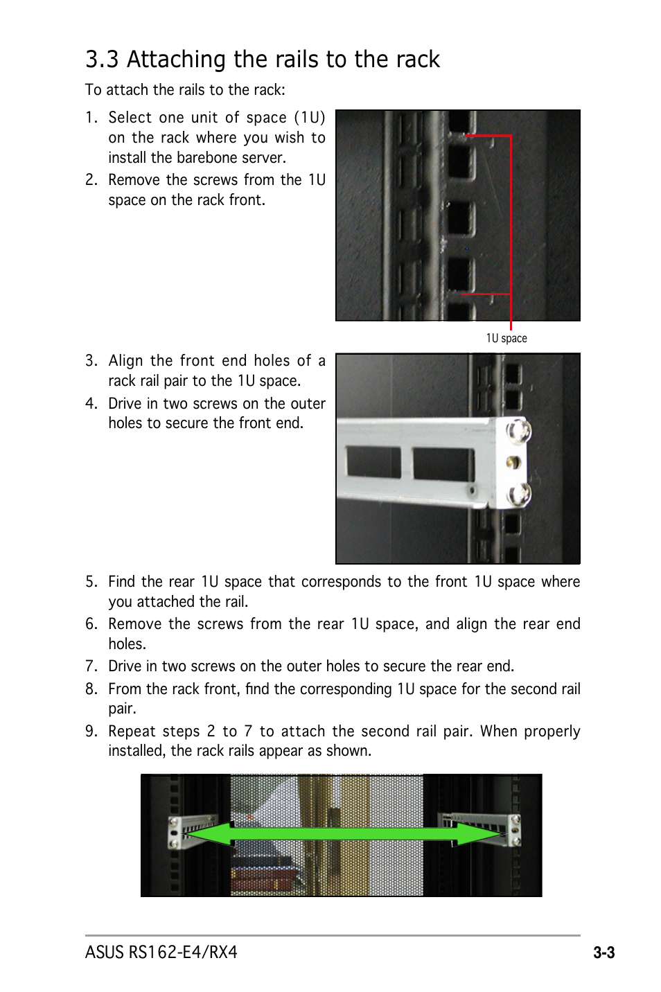 3 attaching the rails to the rack | Asus RS162-E4/RX4 User Manual | Page 63 / 164