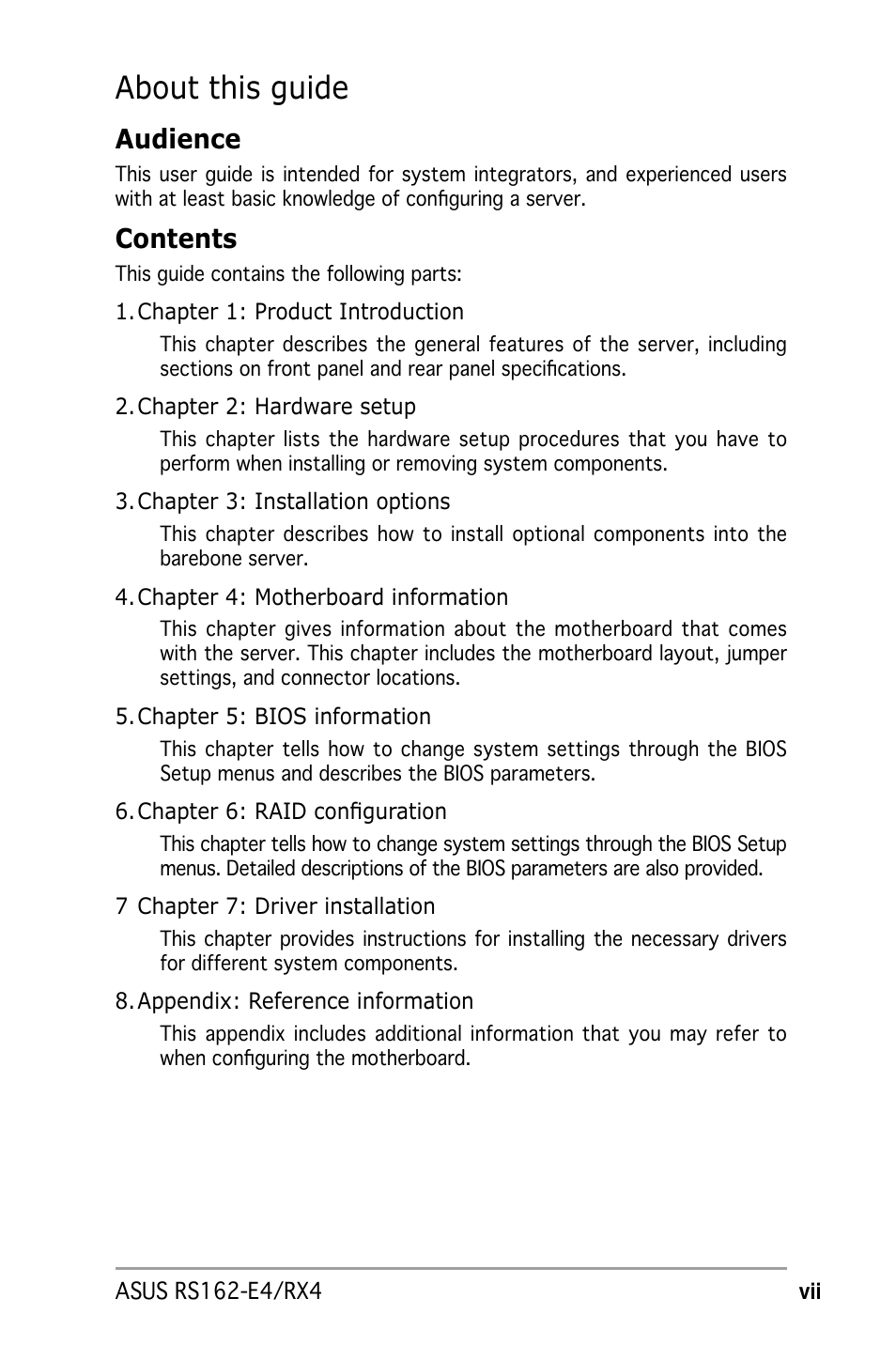 Asus RS162-E4/RX4 User Manual | Page 9 / 164
