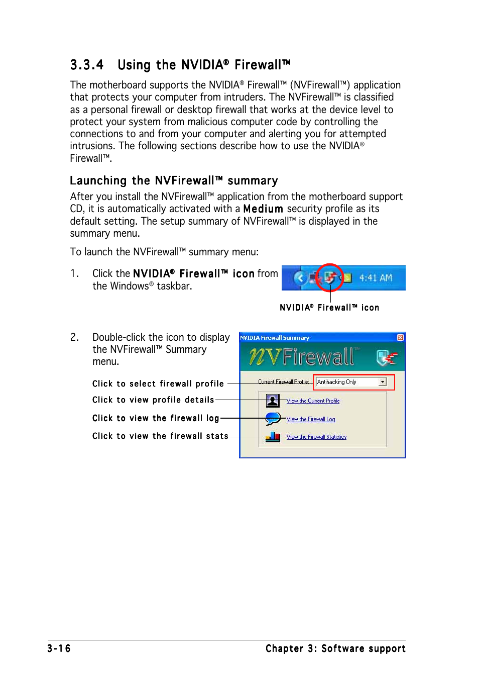 Firewall, Launching the nvfirewall™ summary | Asus A8N5X User Manual | Page 102 / 116