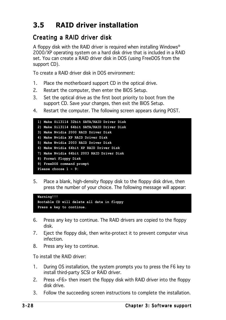 5 raid driver installation, Creating a raid driver disk | Asus A8N5X User Manual | Page 114 / 116