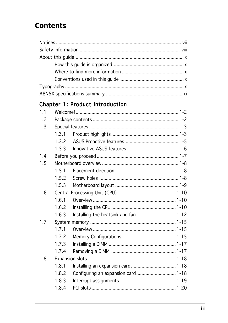 Asus A8N5X User Manual | Page 3 / 116