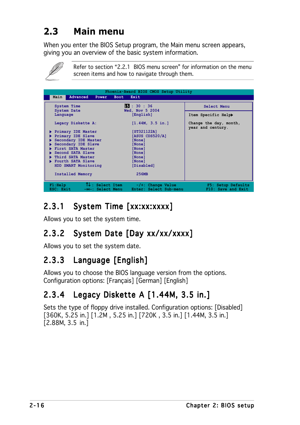 3 main menu | Asus A8N5X User Manual | Page 60 / 116