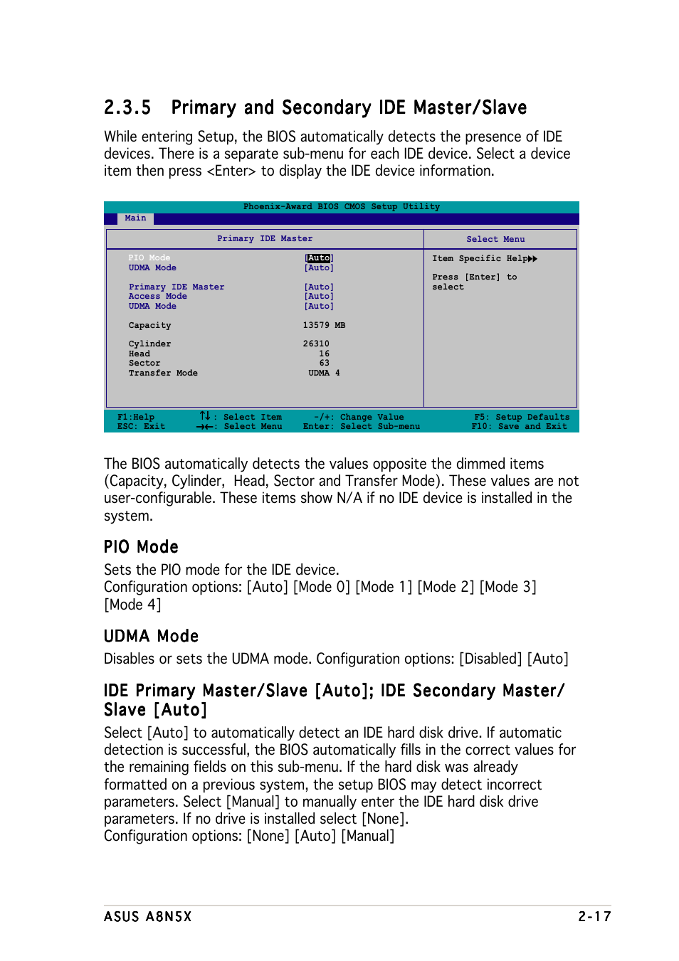 Pio mode, Udma mode | Asus A8N5X User Manual | Page 61 / 116