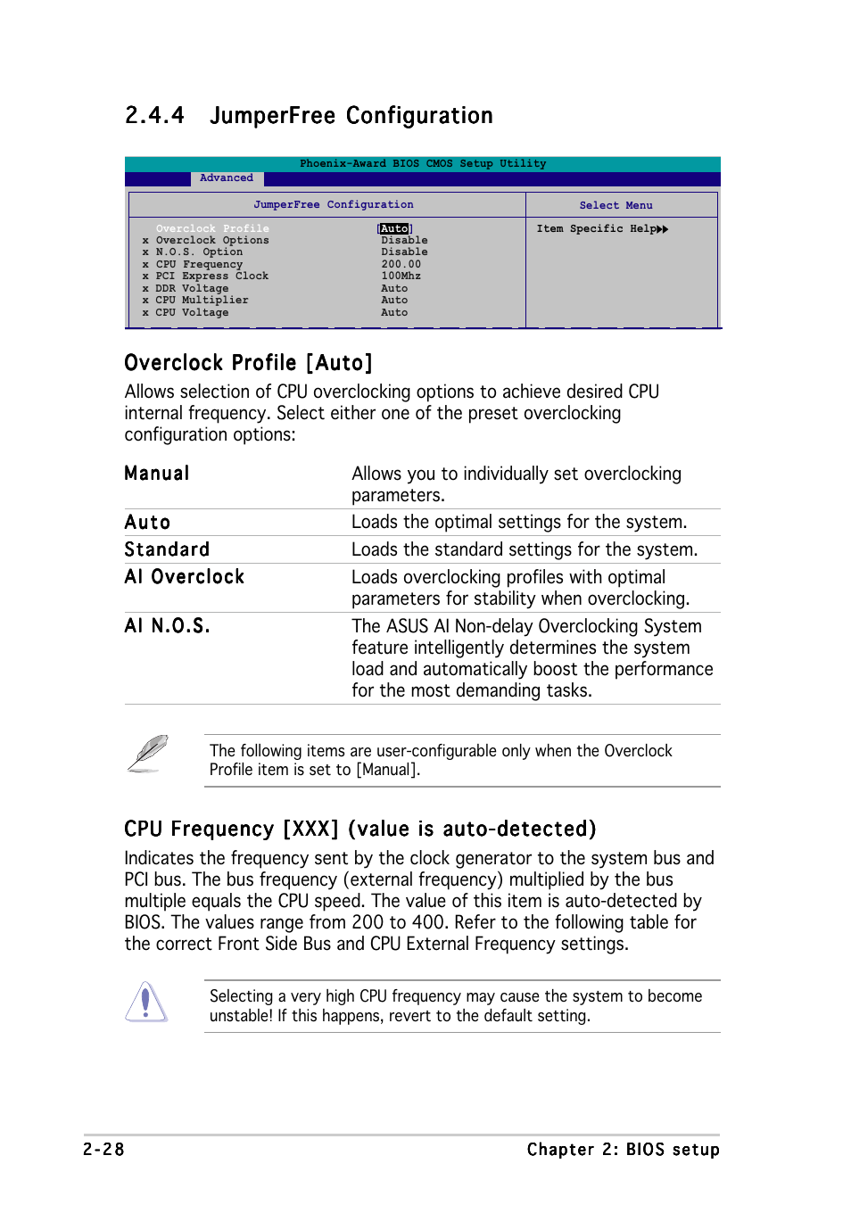 Overclock profile [auto, Cpu frequency [xxx] (value is auto-detected) | Asus A8N5X User Manual | Page 72 / 116