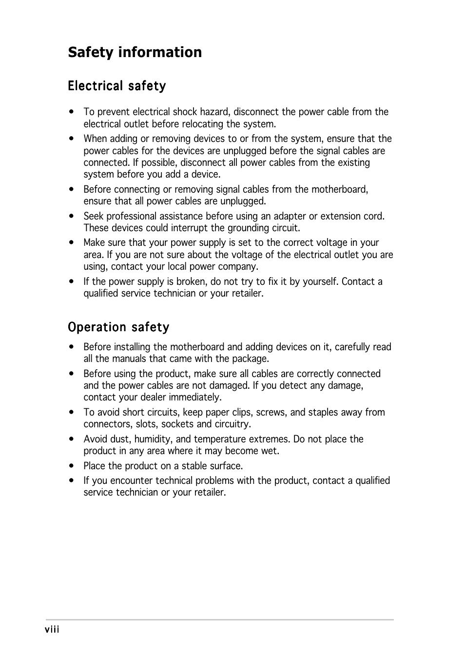 Safety information | Asus A8N5X User Manual | Page 8 / 116