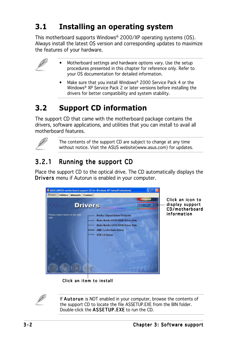 1 installing an operating system, 2 support cd information | Asus A8N5X User Manual | Page 88 / 116