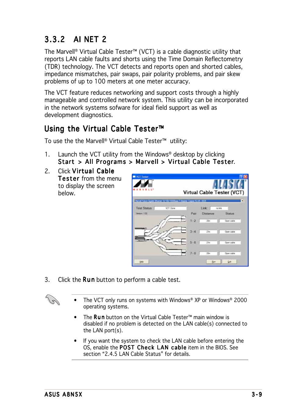 Using the virtual cable tester | Asus A8N5X User Manual | Page 95 / 116