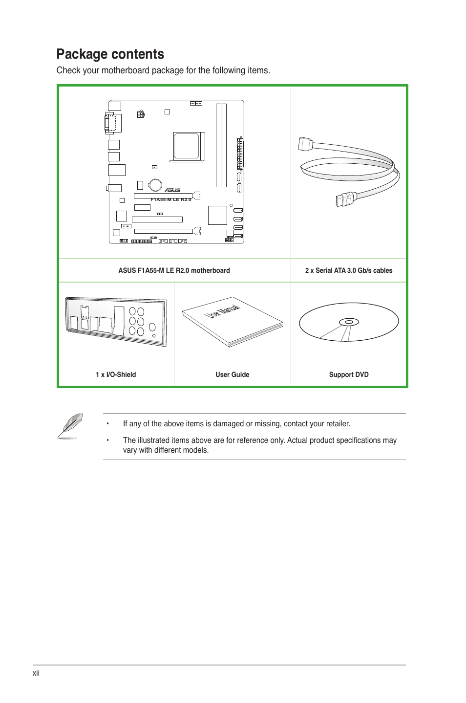 Package contents, User manual | Asus F1A55-M LE R2.0 User Manual | Page 12 / 79