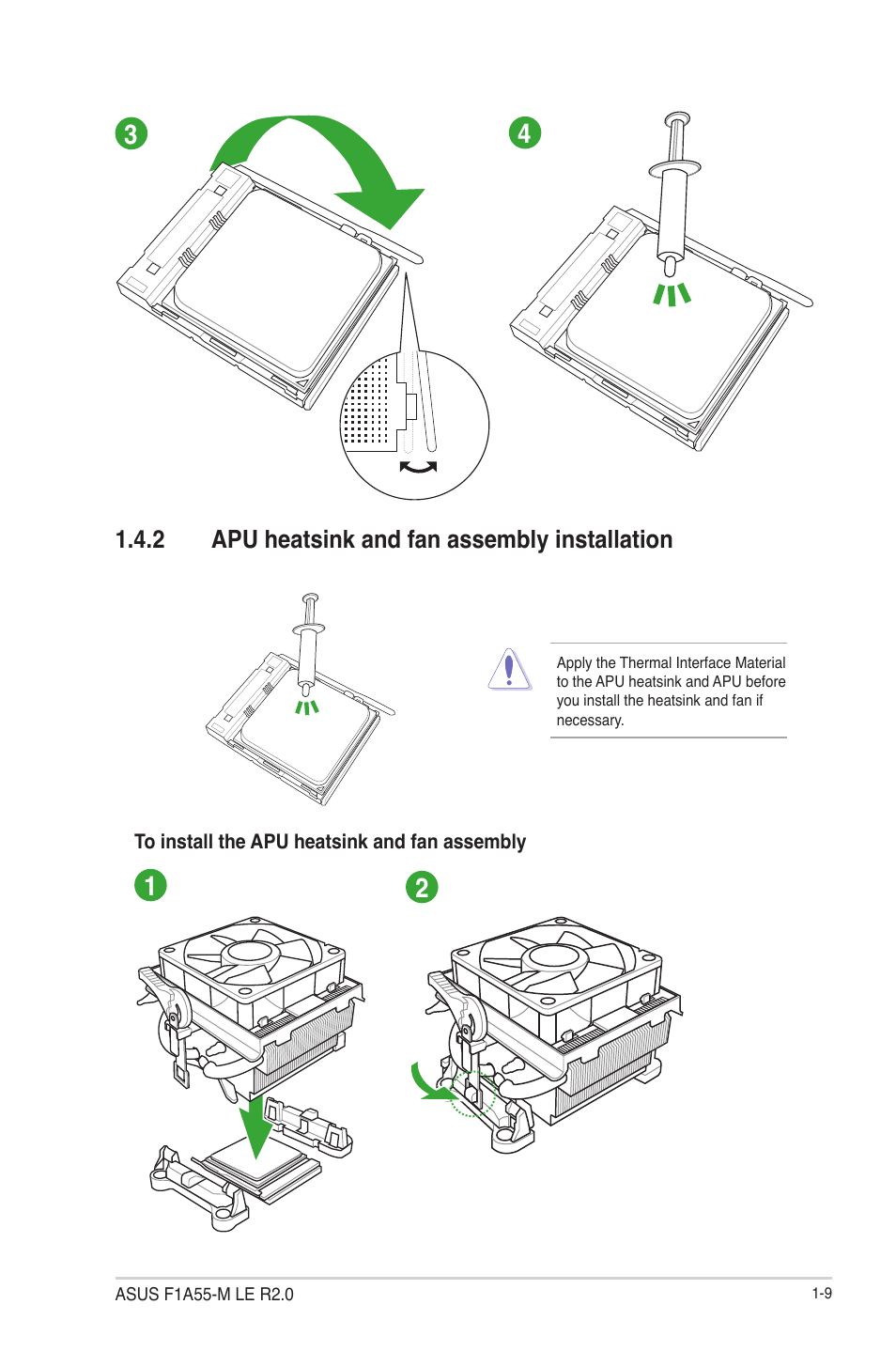 2 apu heatsink and fan assembly installation, Apu heatsink and fan assembly installation -9 | Asus F1A55-M LE R2.0 User Manual | Page 21 / 79