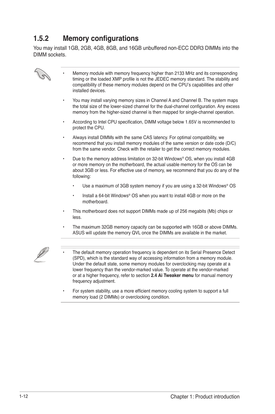 2 memory configurations, Memory configurations -12 | Asus F1A55-M LE R2.0 User Manual | Page 24 / 79