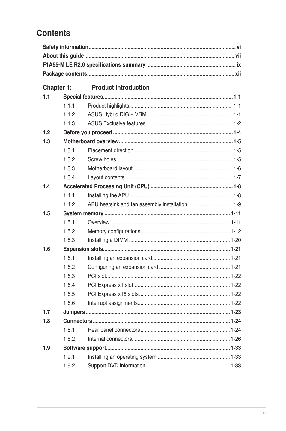 Asus F1A55-M LE R2.0 User Manual | Page 3 / 79